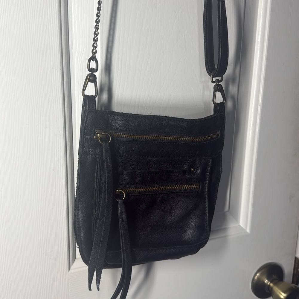Embrazio Black Supple Leather Small Crossbody Bag Boho Gypsy 8”H x 7”L x 1”W - Picture 4 of 10